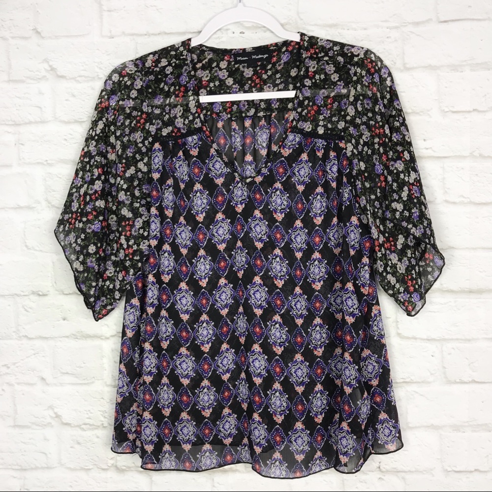 Mason+Mackenzie Boho Sheer Floral Flowy Blouse S